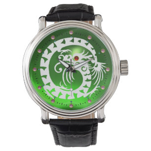 WHITE SNAKE DRAGON Black ,Green Emerald ,Pink Gems Watch