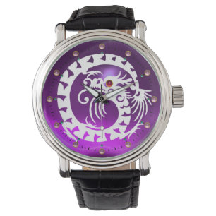 WHITE SNAKE DRAGON Black Purple Amethyst,Pink Gems Watch