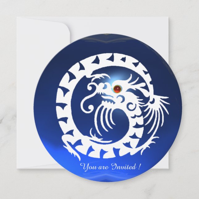 WHITE SNAKE DRAGON BLUE SAPPHIRE GEM STONE INVITATION (Front)