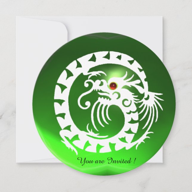 WHITE SNAKE DRAGON EMERALD GREEN  GEM STONE INVITATION (Front)