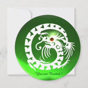 WHITE SNAKE DRAGON EMERALD GREEN  GEM STONE INVITATION