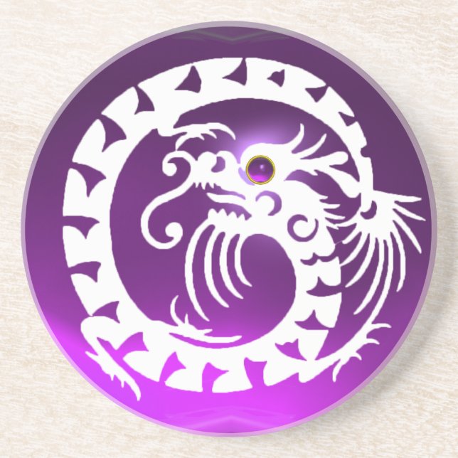 WHITE SNAKE DRAGON Purple Gemstone Coaster (Front)