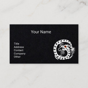 WHITE SNAKE DRAGON,RED RUBY GEMSTONE Black Paper Business Card