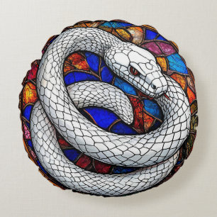 White Snake Mosaic For Home Decor Round Cushion