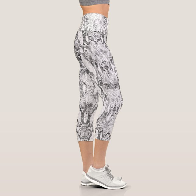 White Snake Skin Print Capri Leggings (Right)