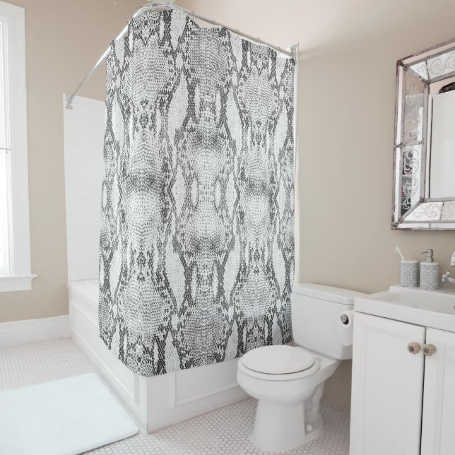 White Snake Skin Print Shower Curtain (In Situ)