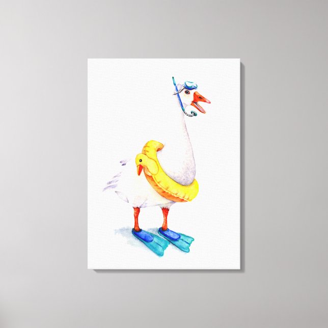 White Snorkelling Goose Canvas Print (Front)