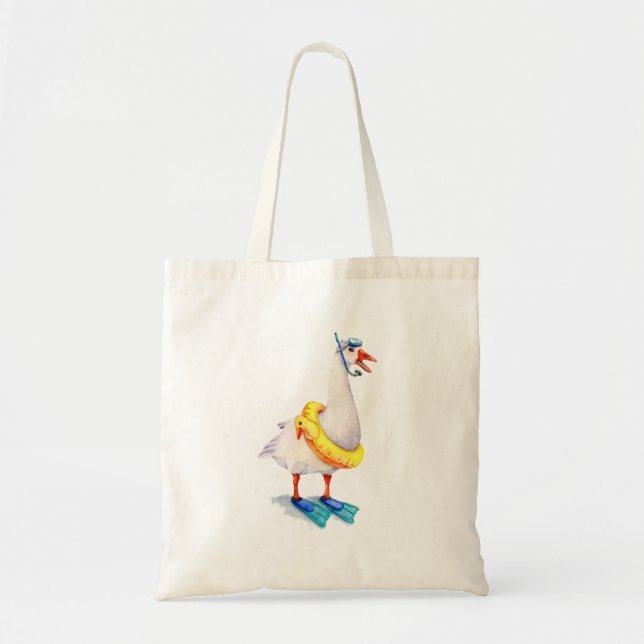 White Snorkelling Goose Tote Bag (Front)