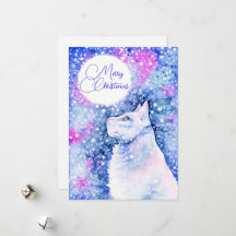 White Snow Cat Personalised Christmas Holiday Card