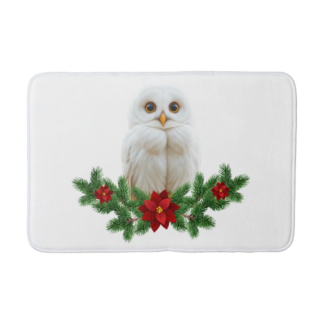 White Snow Christmas Owl Bath Mat (Front)