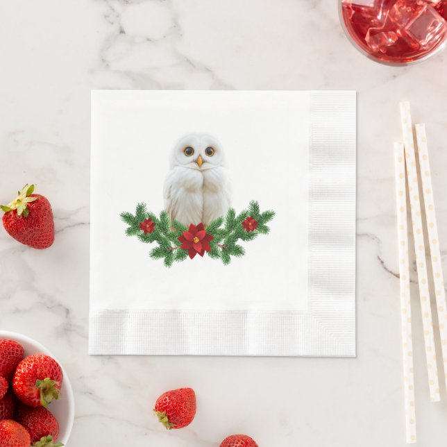 White Snow Christmas Owl Napkin (Insitu)