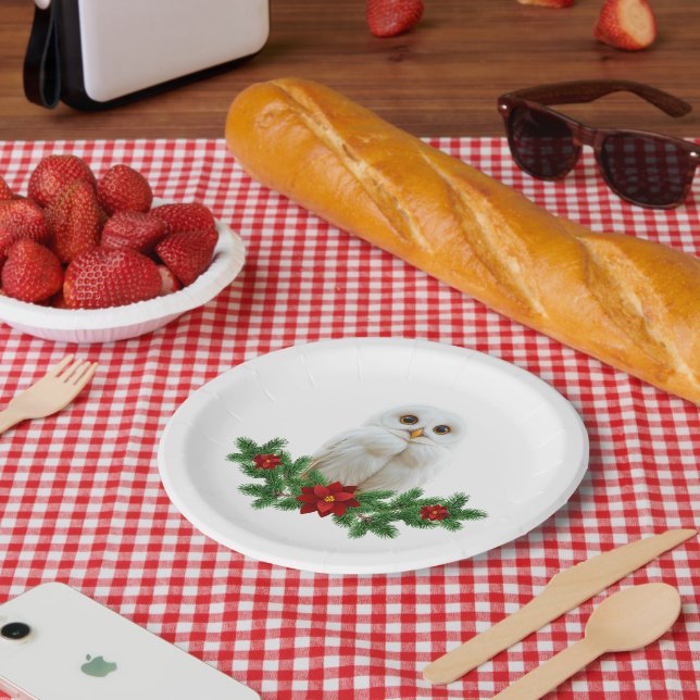White Snow Christmas Owl Paper Plate (Picnic)