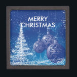 White Snow Christmas Tree And Blue Ornaments Keepsake Box<br><div class="desc">Elegant white and blue romantic christmas illustration. White snow christmas tree and blue ornaments. Customisable text-Merry Christmas.</div>