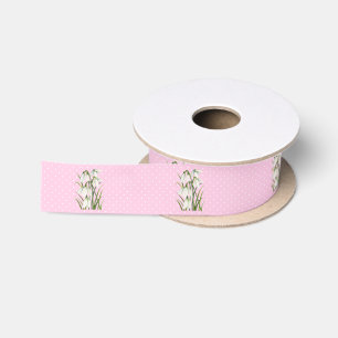 White Snow Drops Watercolor Illustration Pink Satin Ribbon
