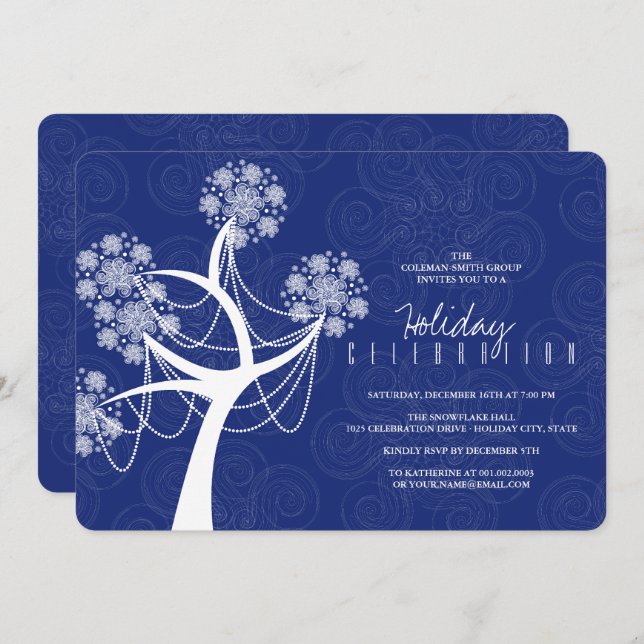 White Snow Flower Tree And Lights Holiday Party Invitation (Front/Back)