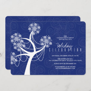 White Snow Flower Tree And Lights Holiday Party Invitation