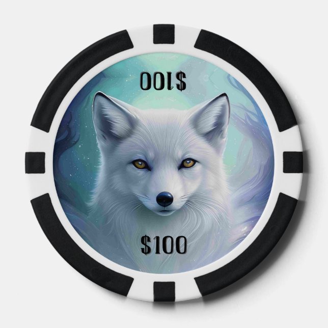 White Snow Fox on Icy Land Custom Dollar Amount Poker Chips (Front)