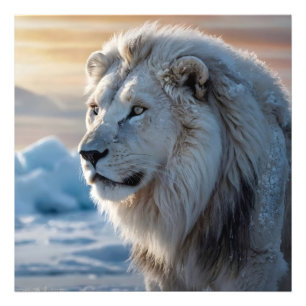 White Snow Lion Head Photo Print