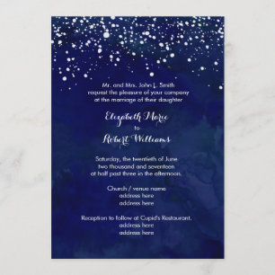 White Snow on Navy Blue Winter Wedding Invitation
