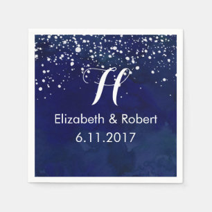 White Snow on Navy Blue Winter Wedding Napkin