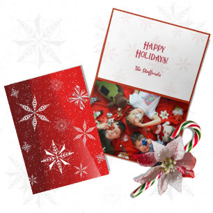 White Snow on Red Canvas Folded Christmas Card