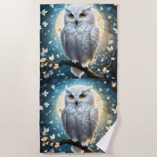 White Snow Owl With Sparkle,  Beach Towel