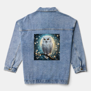 White Snow Owl With Sparkle, Denim Jacket