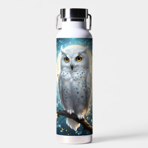 White Snow Owl With Sparkle, Water Bottle