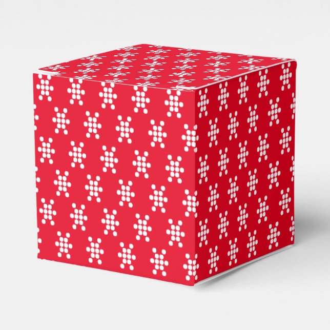 White snow star snowflakes dots pattern red gift favour box (Front Side)