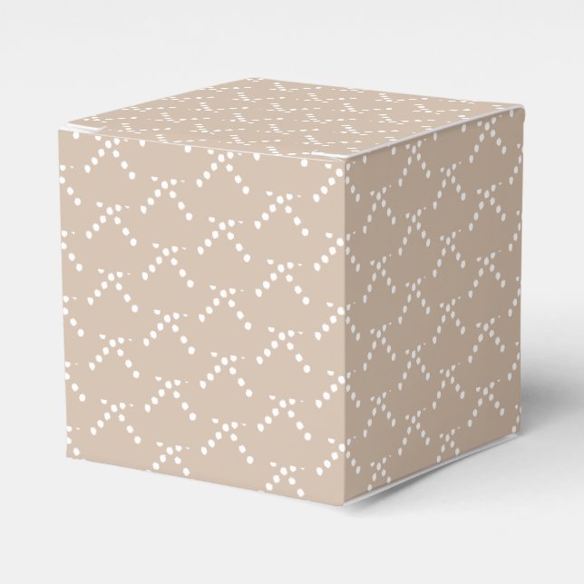 White snow star snowflakes pattern beige gift favour box (Front Side)