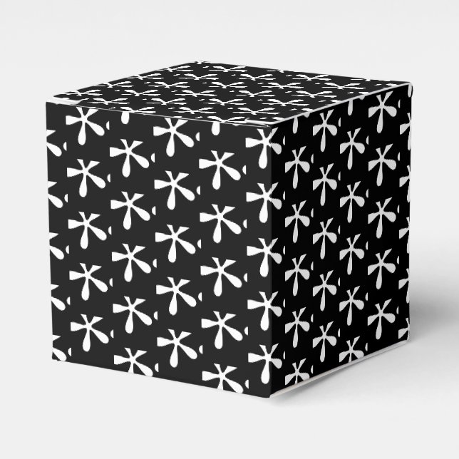 White snow star snowflakes pattern black gift favour box (Front Side)