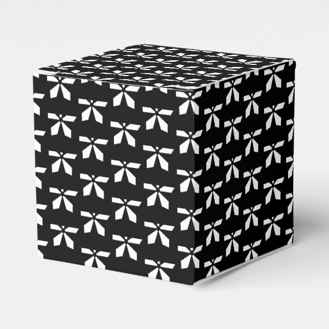 White snow star snowflakes pattern black gift favour box (Front Side)