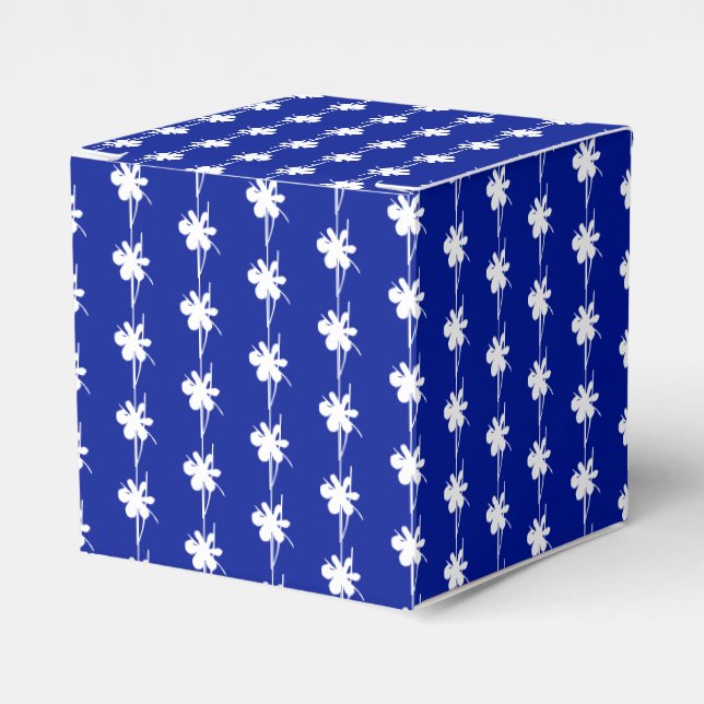 White snow star snowflakes pattern cobalt blue favour box (Front Side)