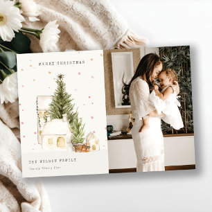 White Snow Tree Houses Photo Christmas Greetings Holiday Card