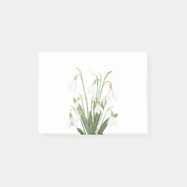 white snowdrop flower botanical watercolor paintin post-it notes (Front)