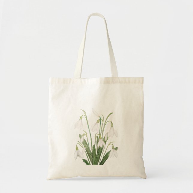 white snowdrop flower botanical watercolor paintin tote bag (Front)