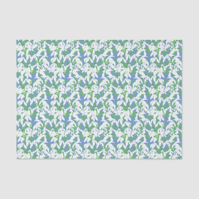 White Snowdrops Floral Pattern on Powder Blue Tissue Paper (Front)