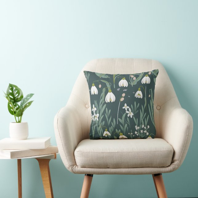 White Snowdrops Flowers On Green Cushion (Chair)