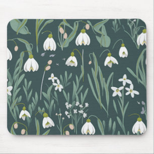 White Snowdrops Flowers On Green Mouse Mat