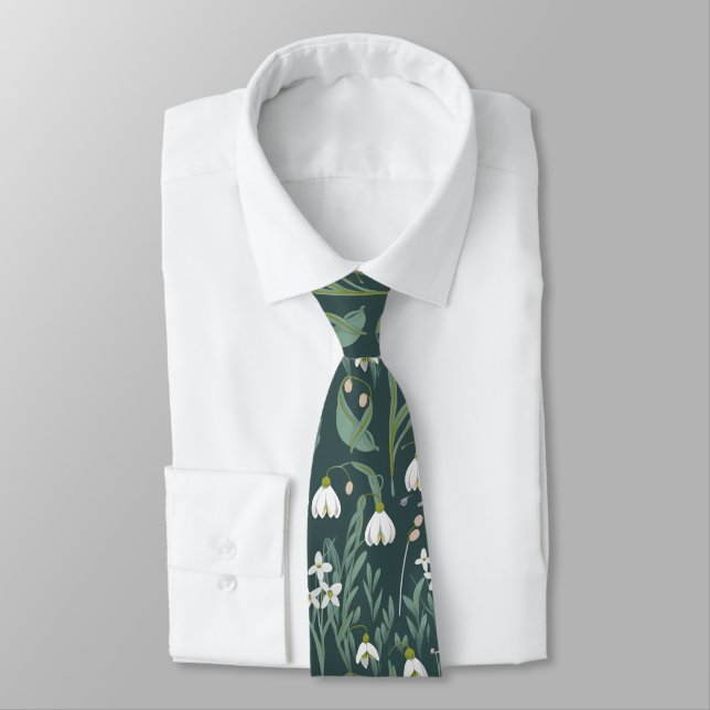 White Snowdrops Flowers On Green Tie (Tied)