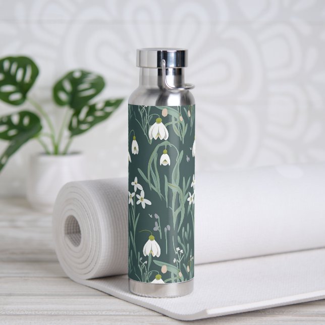 White Snowdrops Flowers On Sage Water Bottle (Yoga)