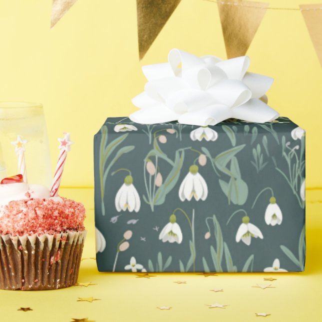 White Snowdrops Flowers Wrapping Paper (Birthday Party)