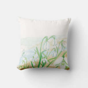 White Snowdrops, Galanthus nivalis Illustration  Cushion