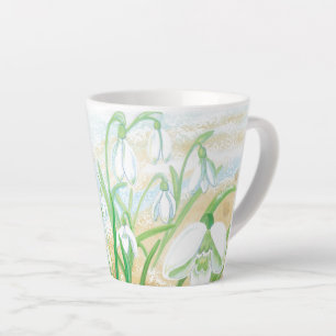 White Snowdrops, Galanthus nivalis Illustration  Latte Mug