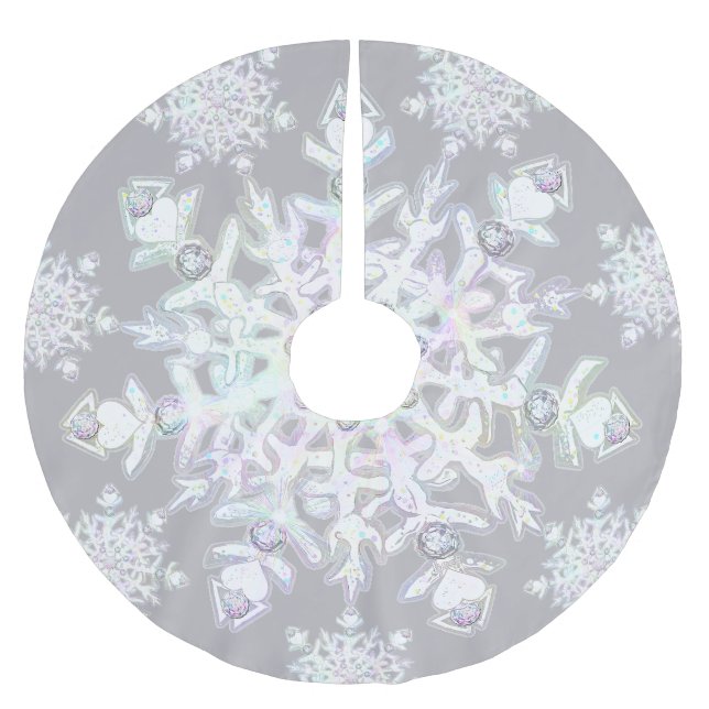 White snowflake brushed polyester tree skirt (Front)