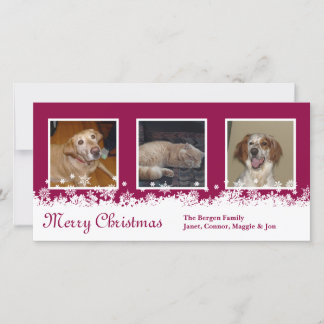 White Snowflake Christmas red holiday custom Card