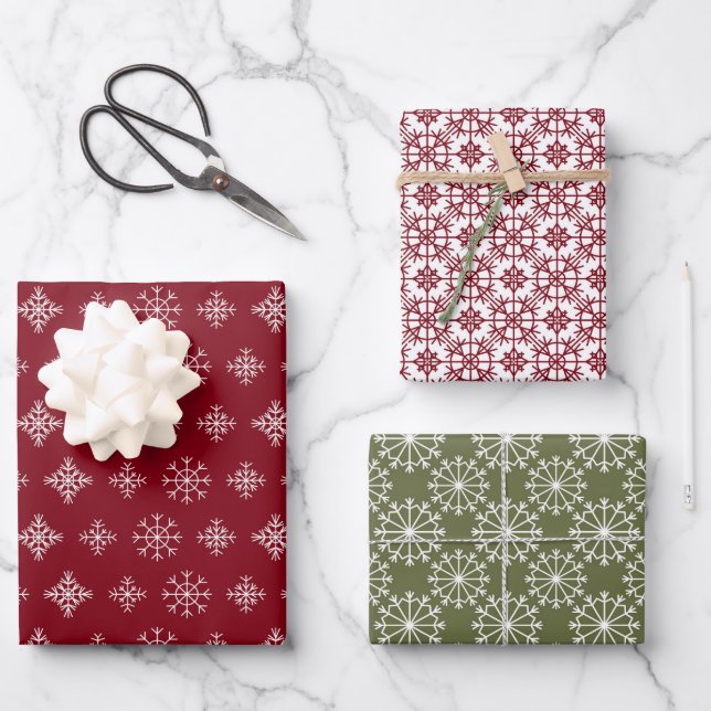 White Snowflake Christmas Wrapping Paper Sheet (Front)