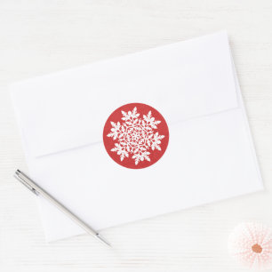 White Snowflake (Cranberry) Classic Round Sticker