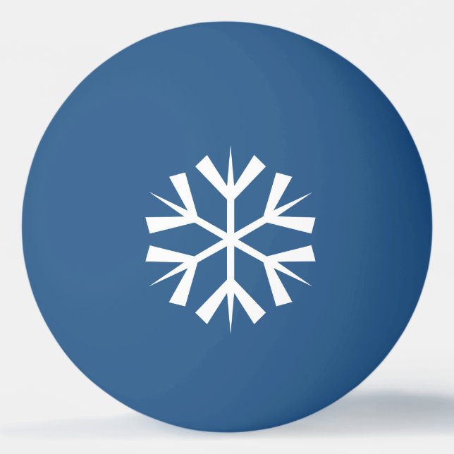 White Snowflake Design on Blue Ping Pong Ball (Front)