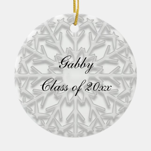 White Snowflake Graduation Photo Ceramic Tree Decoration (Front)